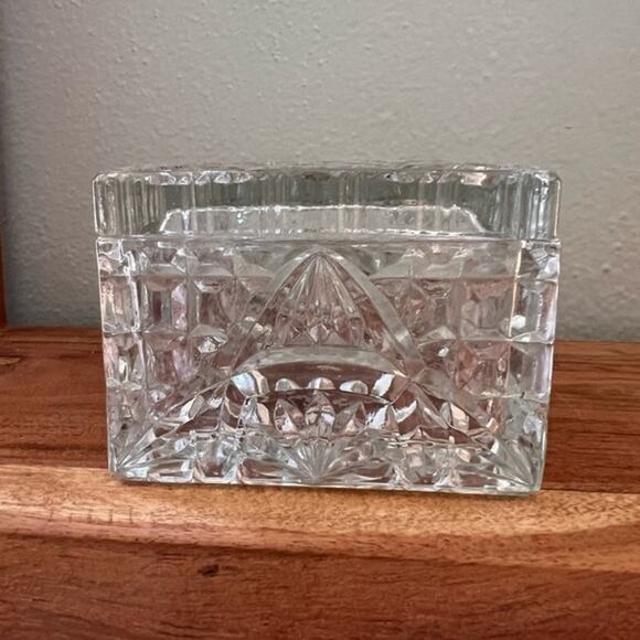 Vintage Pressed Glass Trinket Box Floral Fan Arch Pattern Glass Vanity - Picture 4 of 9